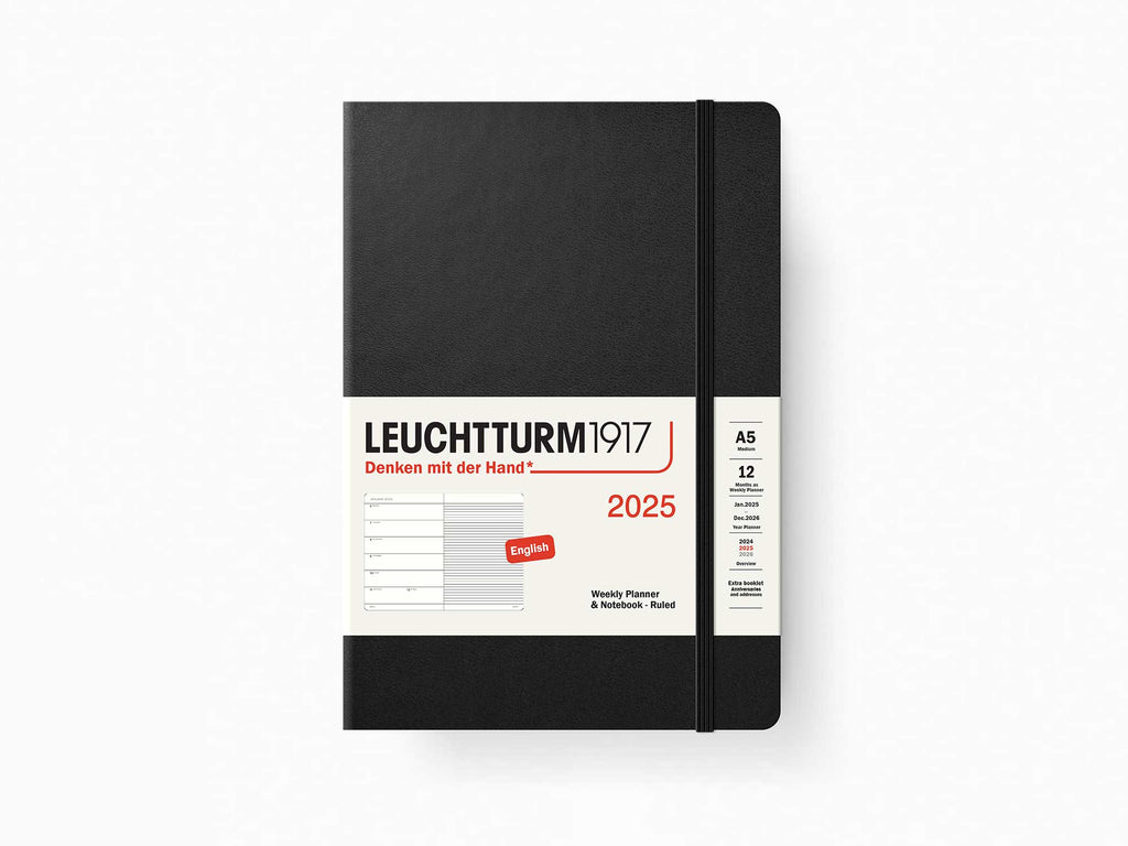 2025 Leuchtturm 1917 Weekly Planner & Notebook - BLACK Hardcover, Ruled Pages