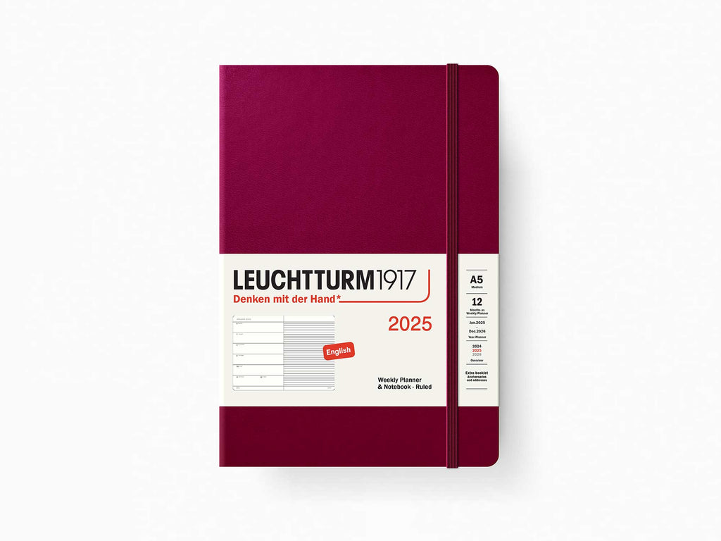 2025 Leuchtturm 1917 Weekly Planner & Notebook - PORT RED Hardcover, Ruled Pages