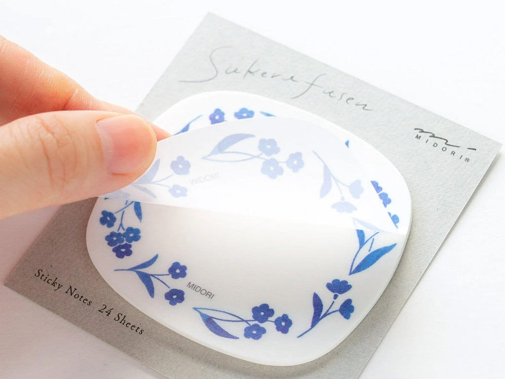 Midori Sticky Notes - Transparent Blue Flowers