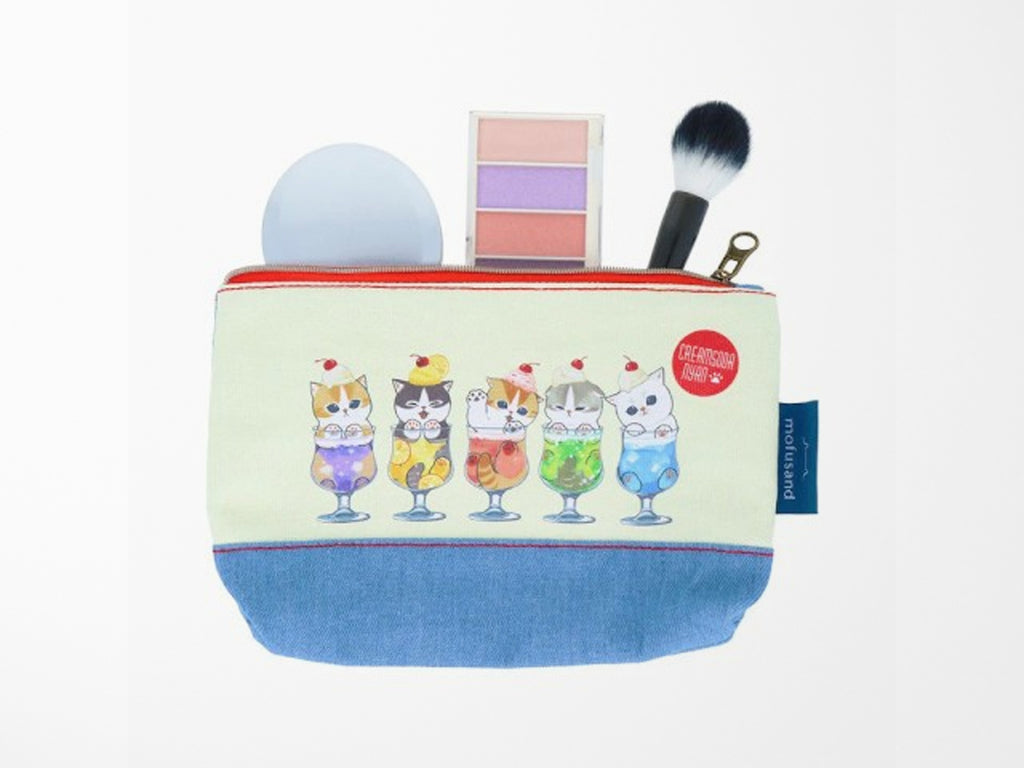 Mofusand Zipper Pouch - Denim Cream Soda Cats