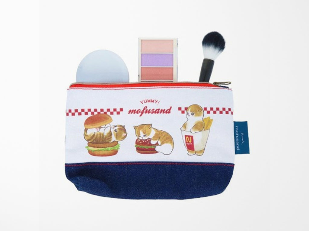 Mofusand Zipper Pouch - Denim Hamburger Cats