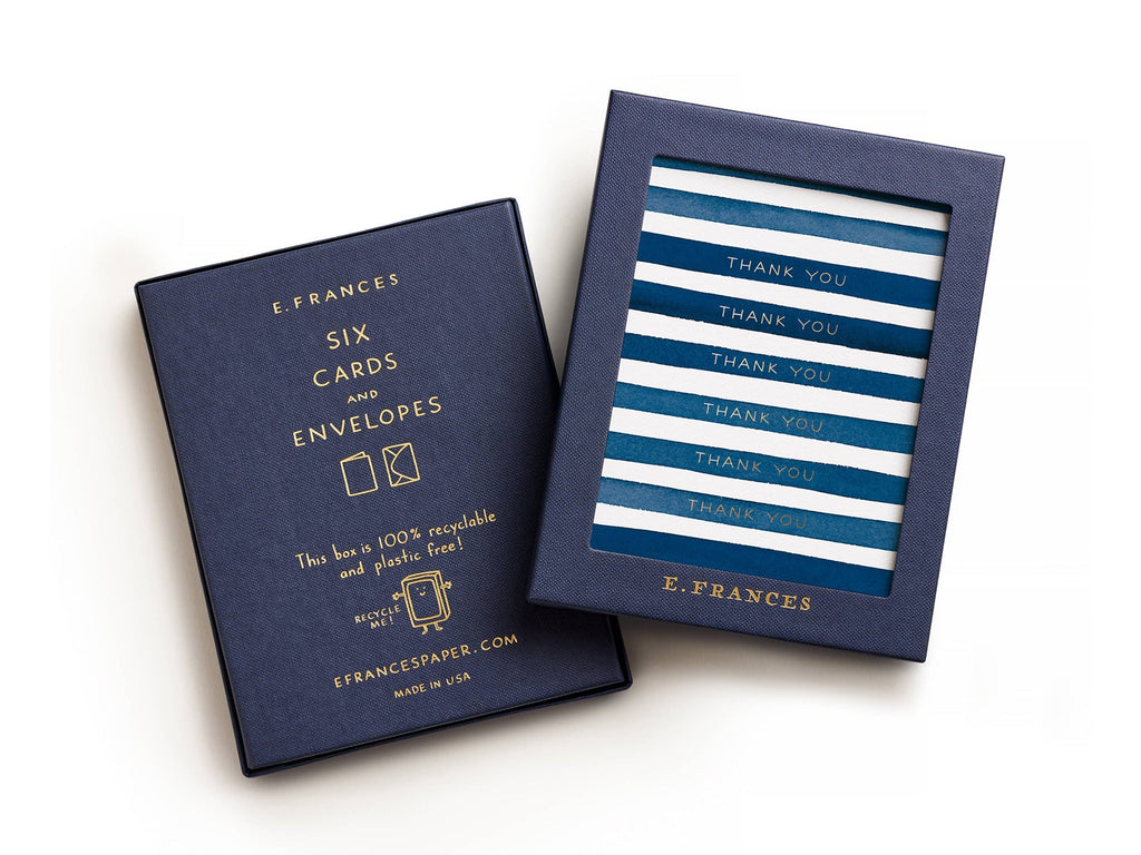 Navy Stripes Thank You Cards Box of 6