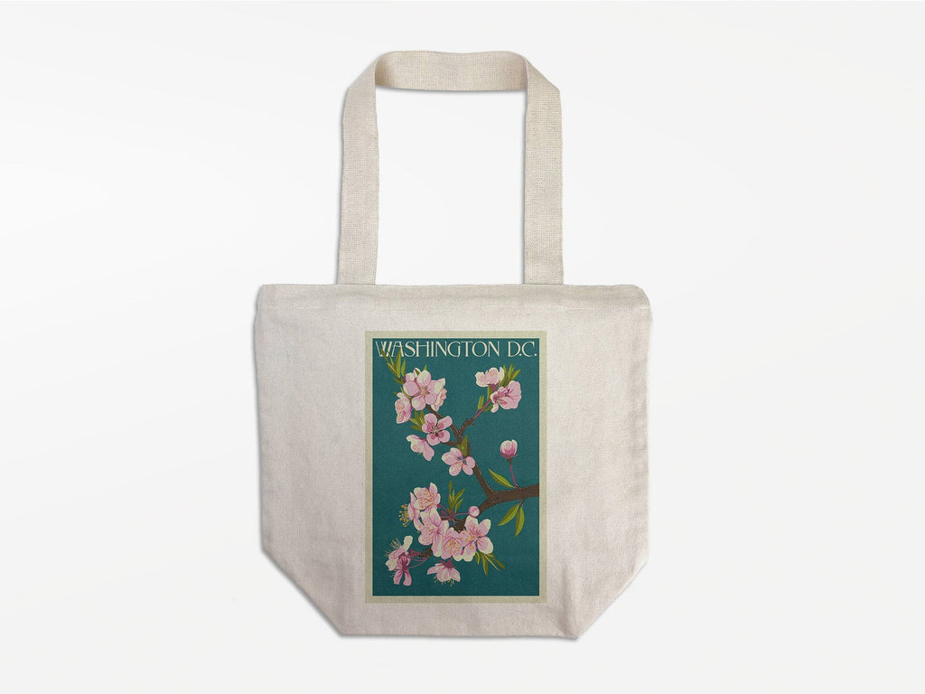 Tote Bag Washington DC Cherry Blossoms on Blue